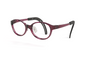 Round eyeglasses with a translucent dark blue acetate frame and matte black temples, shown floating against a solid white background.