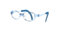 oval eyeglasses with a transparent light blue frame and solid blue temples, shown on a plain white background.