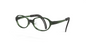 oval eyeglasses with a translucent dark green and black frame, shown from a three-quarters angle on a white background.