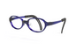 oval eyeglasses with translucent blue acetate frames and black temples, shown on a clean white background.