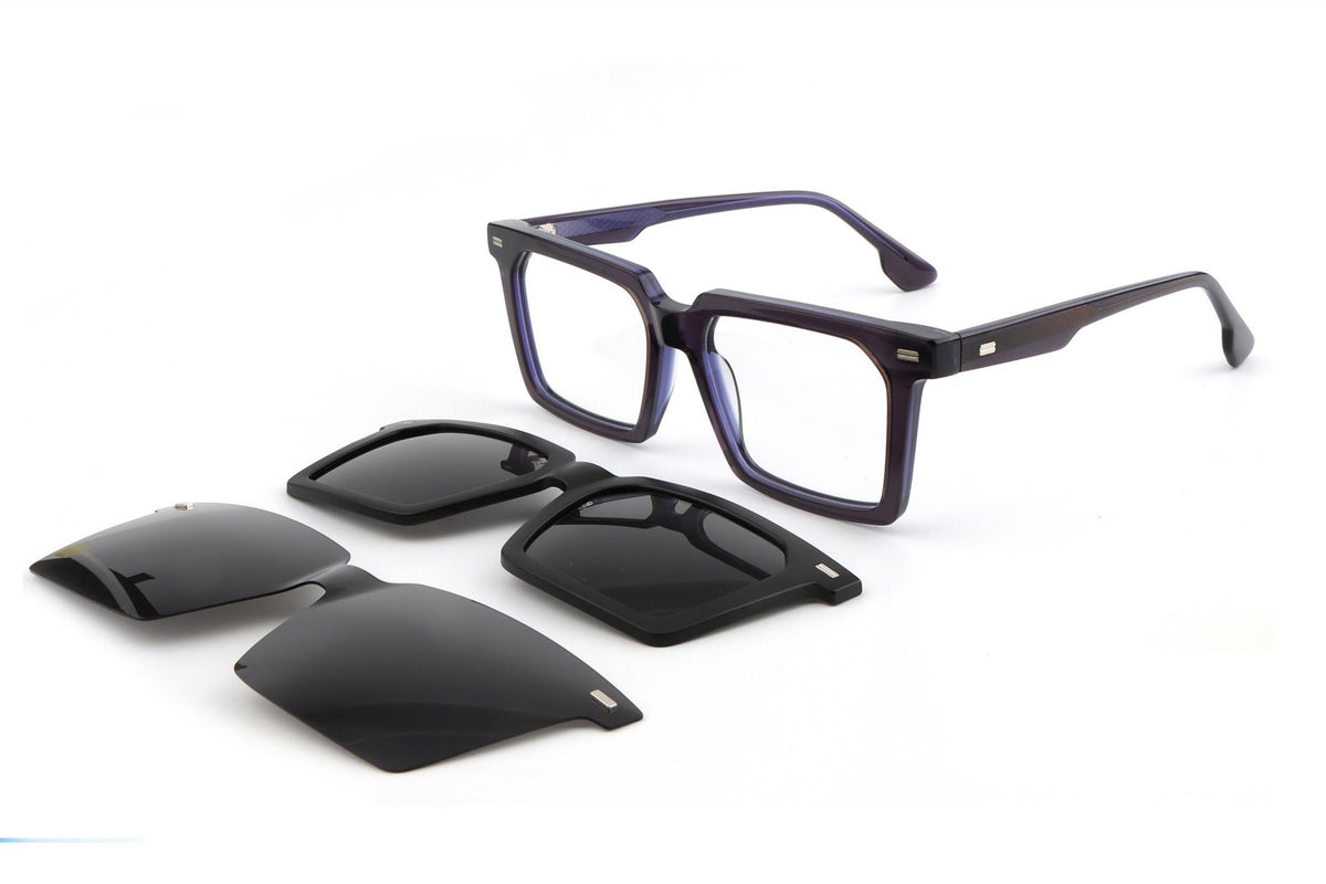 A pair of square-frame eyeglasses with dark purple acetate arms and black clip-on lenses, displayed on a clean white background with the text 'C2.NAVY' in the bottom right corner.